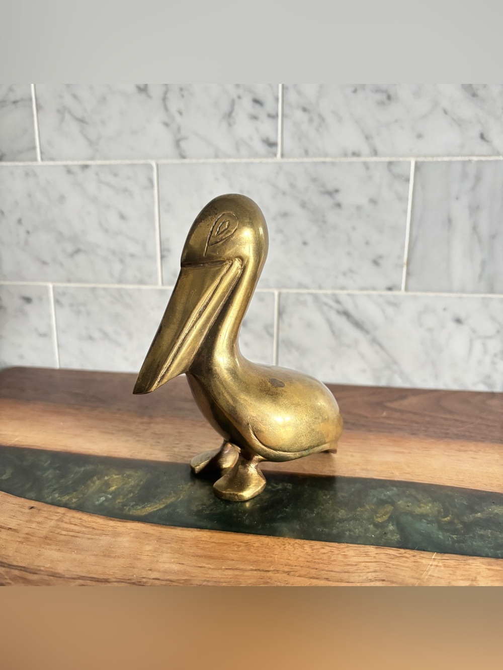 Vintage 4.5” Mid Century Brass Pelican Figurine, Nautical Decor
